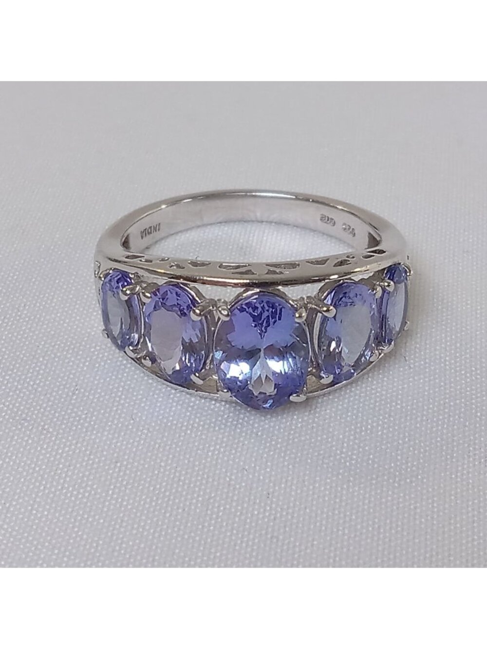 Lavendar Purple Faceted Oval Cut Stones Glass GIE 925 Sterling Silver Ring  SZ 8